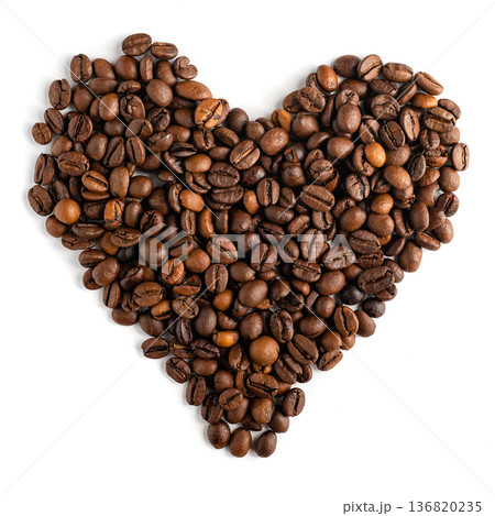 Heart Shape Formed by Roasted Coffee Beans for Valentines Day Heart Shape Formed by Roasted Coffee Beans for Valentines Day 136820235