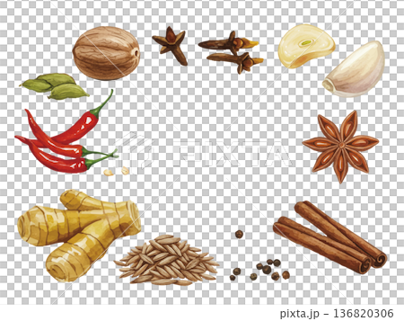 Watercolor curry spice illustration set Watercolor curry spice illustration set 136820306