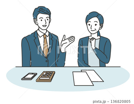 査定について説明を受ける女性のイラスト 査定について説明を受ける女性のイラスト 136820805
