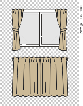 一組窗戶插圖，窗簾打開和關閉兩種狀態 136820806