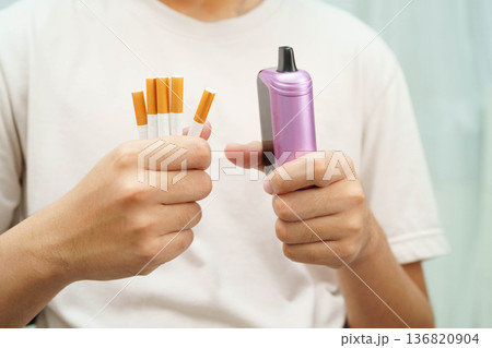 Man holding electronic cigarettes, no smoking. Man holding electronic cigarettes, no smoking. 136820904