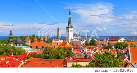 Tallinn old town cityscape with st. Olaf's church 136820915
