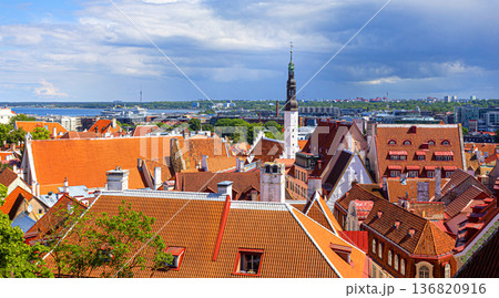 Tallinn old town rooftops and st. Nicholas' church spire 136820916