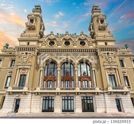 Monte carlo casino building beaux-arts architecture at sunset 136820933