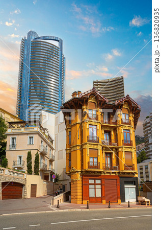 Monaco cityscape mixing belle Epoque and modern architecture Monaco cityscape mixing belle Epoque and modern architecture 136820935