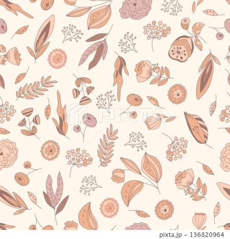 Seamless Pastel Floral Botanical Vector Art Pattern 136820964