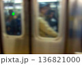 Defocused motion blur closeup crowded MTA subway car doors copy space NYC 136821000