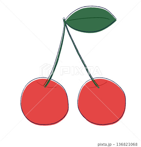 さくらんぼが2つ連なったかわいい果物イラスト フルーツ素材 透過背景 さくらんぼが2つ連なったかわいい果物イラスト フルーツ素材 透過背景 136821068