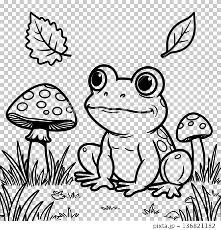 black and white cartoon illustration of funny frog and toadstool animal character for coloring book black and white cartoon illustration of funny frog and toadstool animal character for coloring book 136821182