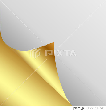 golden paper curl texture with gray background, gold sheet peel effect vector illustration 136821184