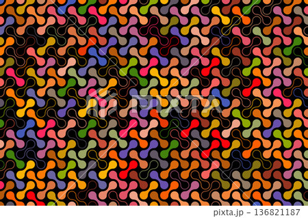 seamless pattern with multicolor metaballs on black background 136821187