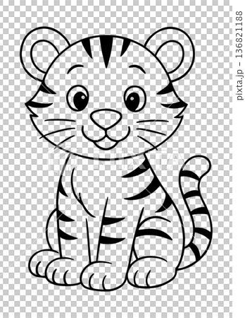 black outline tiger on white background vector illustration for coloring book 136821188
