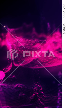 Magenta particle wave and smoky energy flow, abstract neon data visualization background 136821266