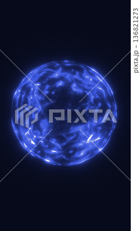 Glowing blue plasma sphere on dark background with electric texture, suggesting futuristic energy, quantum science, and cosmic power Glowing blue plasma sphere on dark background with electric texture, suggesting futuristic energy, quantum science, and cosmic power 136821273