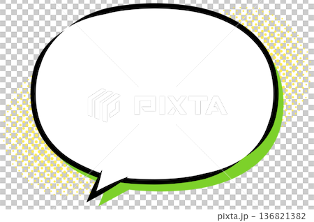 Comic book style oval speech bubble with yellow-green shadow and halftone dots ornament, vector illustration Comic book style oval speech bubble with yellow-green shadow and halftone dots ornament, vector illustration 136821382