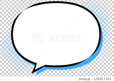 Comic book style oval speech bubble with blue shadow and halftone dots ornament, vector illustration Comic book style oval speech bubble with blue shadow and halftone dots ornament, vector illustration 136821383