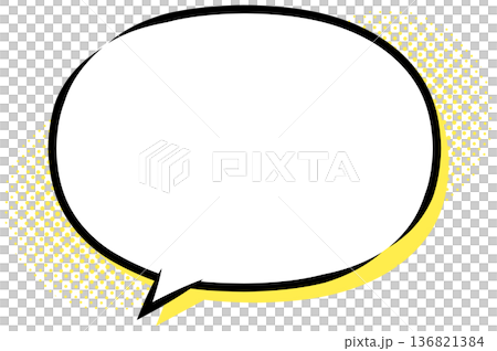 Comic book style oval speech bubble with yellow shadow and halftone dots ornament, vector illustration Comic book style oval speech bubble with yellow shadow and halftone dots ornament, vector illustration 136821384