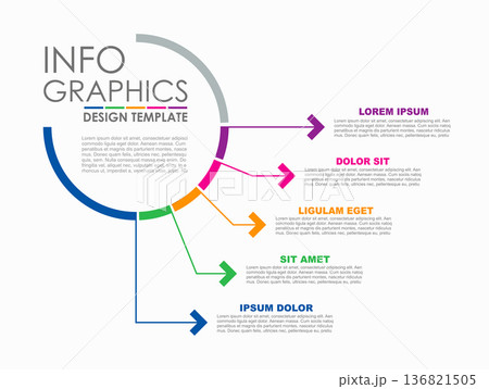 Infographic flow chart with colorful arrows, ideal for process mapping, presentations, or business strategy. Vector illustration. 136821505