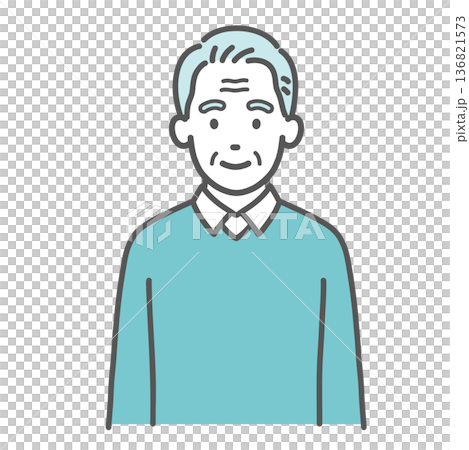 Illustration of a smiling elderly man (front, upper body) Illustration of a smiling elderly man (front, upper body) 136821573