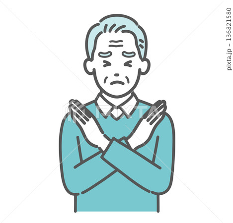 NGサインを出す高齢男性のイラスト(禁止・注意・上半身) NGサインを出す高齢男性のイラスト(禁止・注意・上半身) 136821580