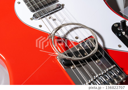 Red Guitar with Strings 136822707