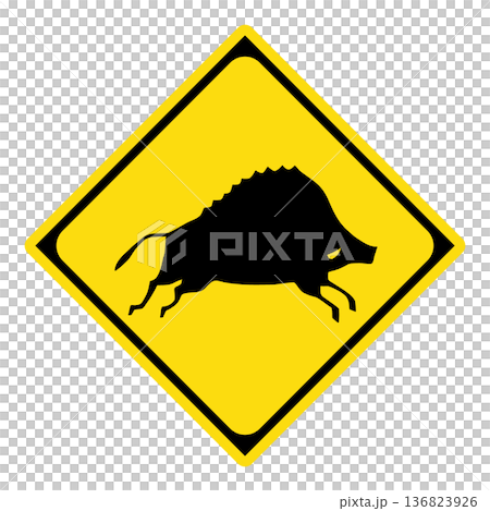 Warning sign: Animals may jump out - Wild boar Warning sign: Animals may jump out - Wild boar 136823926