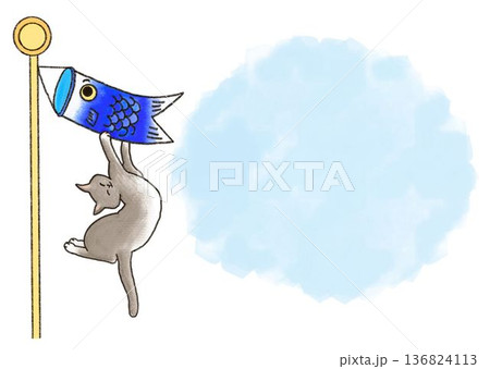 鯉のぼりと空を泳ぐ猫 136824113