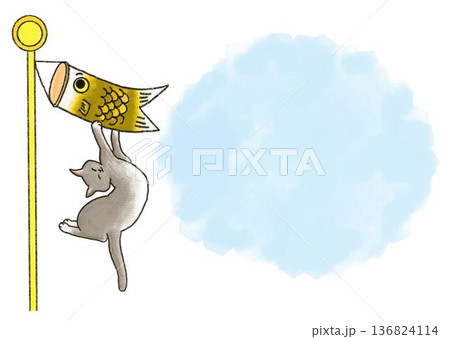 鯉のぼりと空を泳ぐ猫 136824114