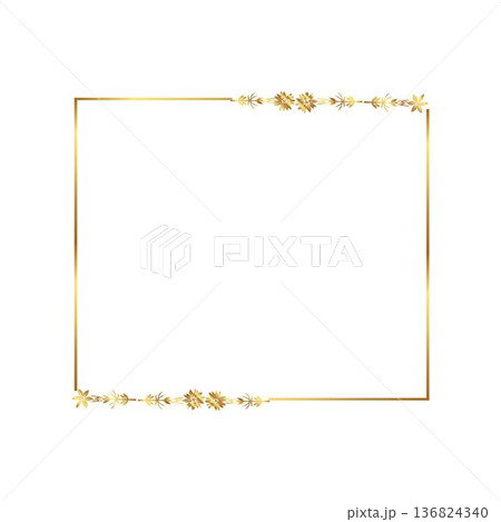 Print gold floral bouquet border gold frame Botanical illustration for design print or background 136824340