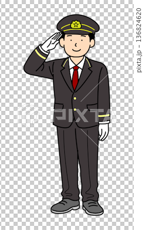 敬礼する駅員 136824620