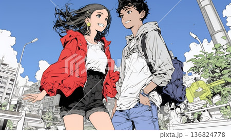 希望に満ちたライフスタイルを過ごす若いカップル：未来を見つめている