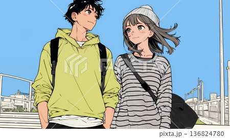 希望に満ちたライフスタイルを過ごす若いカップル：未来を見つめている