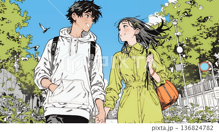 希望に満ちたライフスタイルを過ごす若いカップル：未来を見つめている