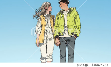 希望に満ちたライフスタイルを過ごす若いカップル：未来を見つめている