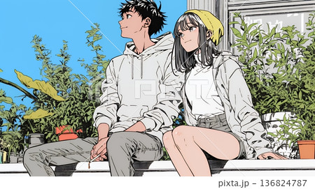 希望に満ちたライフスタイルを過ごす若いカップル：未来を見つめている