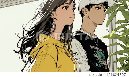 希望に満ちたライフスタイルを過ごす若いカップル：未来を見つめている