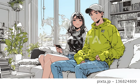 希望に満ちたライフスタイルを過ごす若いカップル：未来を見つめている