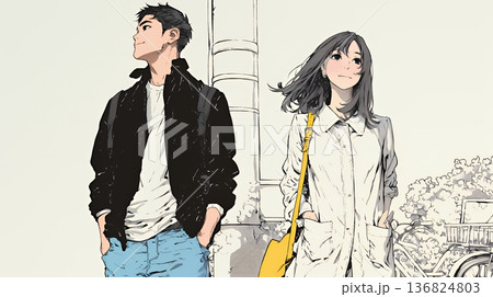 希望に満ちたライフスタイルを過ごす若いカップル：未来を見つめている