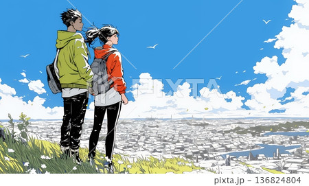 希望に満ちたライフスタイルを過ごす若いカップル：未来を見つめている