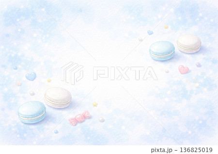 ホワイトデーシリーズ：マカロンを配したミニマル背景 136825019