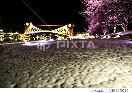 雪が降り積もりより美しさを増す富山県富岩運河環水公園の夜景 雪が降り積もりより美しさを増す富山県富岩運河環水公園の夜景 136825055