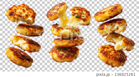 Ecuador lapingachos potato patties filled with melted cheddar cheese, isolated on white background, South American Cuisine Ecuador lapingachos potato patties filled with melted cheddar cheese, isolated on white background, South American Cuisine 136825261