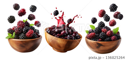 Berry Cobbler made from blackberries and raspberries in wooden bowl, isolated on white background, concept of fresh organic fruit Berry Cobbler made from blackberries and raspberries in wooden bowl, isolated on white background, concept of fresh organic fruit 136825264