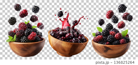 Berry Cobbler made from blackberries and raspberries in wooden bowl, isolated on white background, concept of fresh organic fruit Berry Cobbler made from blackberries and raspberries in wooden bowl, isolated on white background, concept of fresh organic fruit 136825264