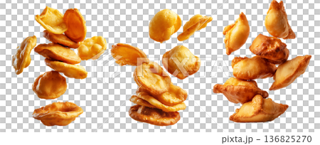 Sopaipillas fried dough or bread, sweet or savory stacked together, isolated on white background. Concept of Mexican street food 136825270