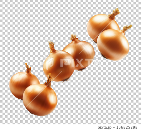 Assorted whole onions of different colors and types isolated on white background, freshness, variety, and natural produce 136825298