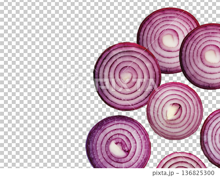 Halved red onions arranged in a seamless pattern, isolated on a white background, concept of fresh vegetable texture Halved red onions arranged in a seamless pattern, isolated on a white background, concept of fresh vegetable texture 136825300