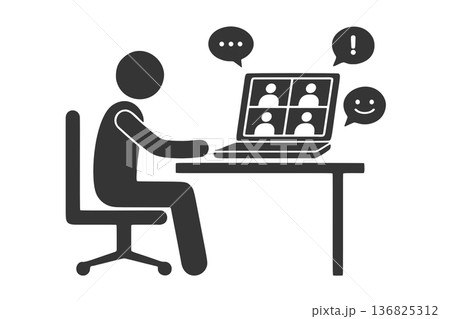 WEBミーティングのシルエットアイコン WEBミーティングのシルエットアイコン 136825312