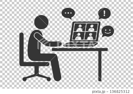 WEBミーティングのシルエットアイコン WEBミーティングのシルエットアイコン 136825312