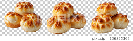 Panipopo sweet rolls baked in coconut milk with golden crust isolated on white background, concept of bakery and food freshness Panipopo sweet rolls baked in coconut milk with golden crust isolated on white background, concept of bakery and food freshness 136825362